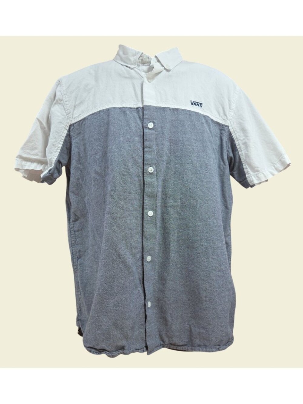 Vans Mens Short Sleeve Button-Up Shirt Medium Gray White Colorblock